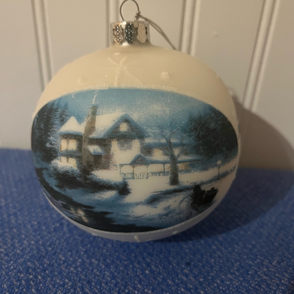 Thomas Kinkade Winter Scene Blown Glass Ornament